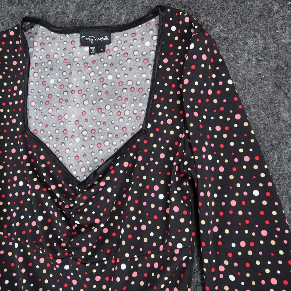 My Michelle Polka Dot Dress Womens Small Y2K Black Sweetheart A-Line 3/4 Sleeve - take2supply