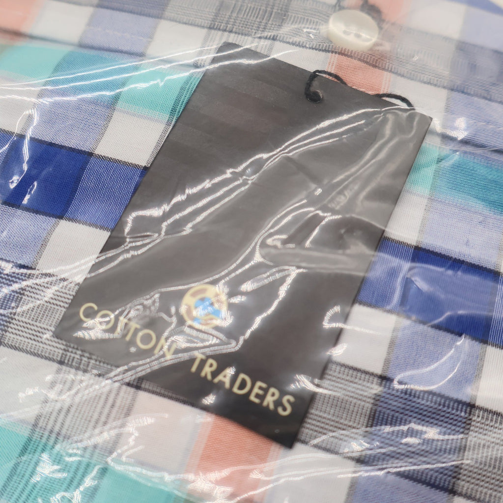 Cotton Traders Plaid Shirt Mens Medium Royal Blue Orange Check Button Down NWT - take2supply