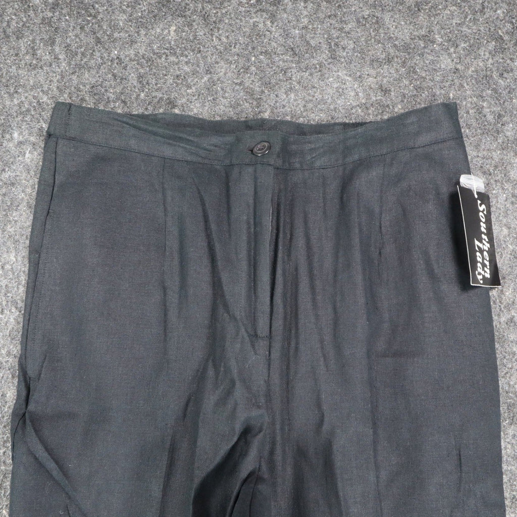 Southern Lady Linen Rayon Pants Womens 12 Black Wide Leg Pleated Trousers 553M - take2supply