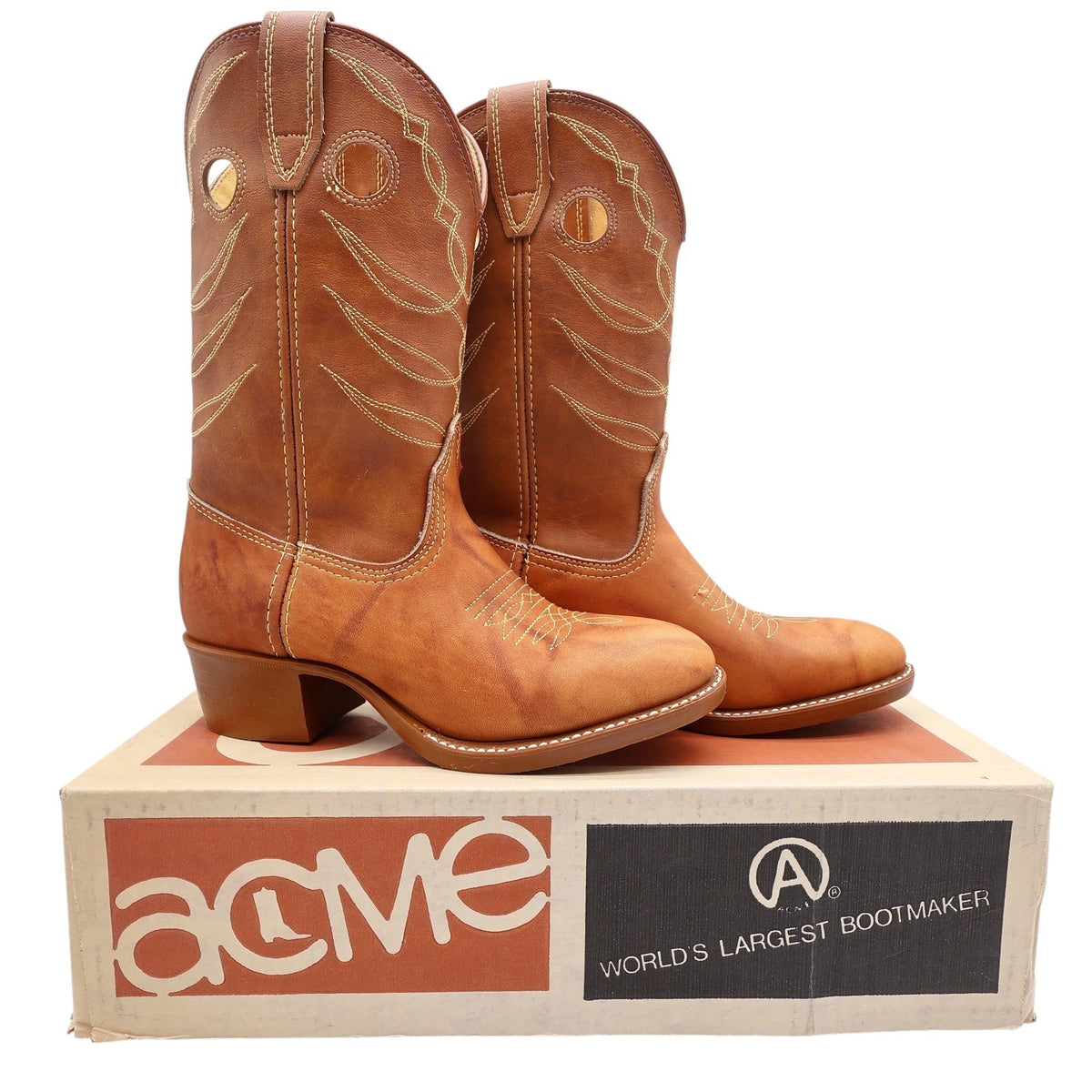 Acme Vintage Cowboy Boots Kids 3.5 D Russet Driftwood Leather New In Box - take2supply