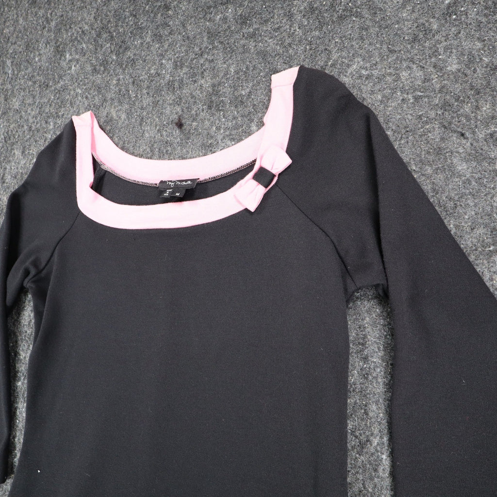 My Michelle Dress Medium Black Pink Bow 3/4 Sleeve Y2K Drop Waist NWT USA Made - take2supply