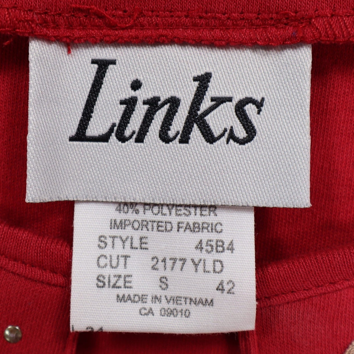 Links Top Womens Small Red Beaded Keyhole Neckline 3/4 Sleeve Cotton Spandex - take2supply