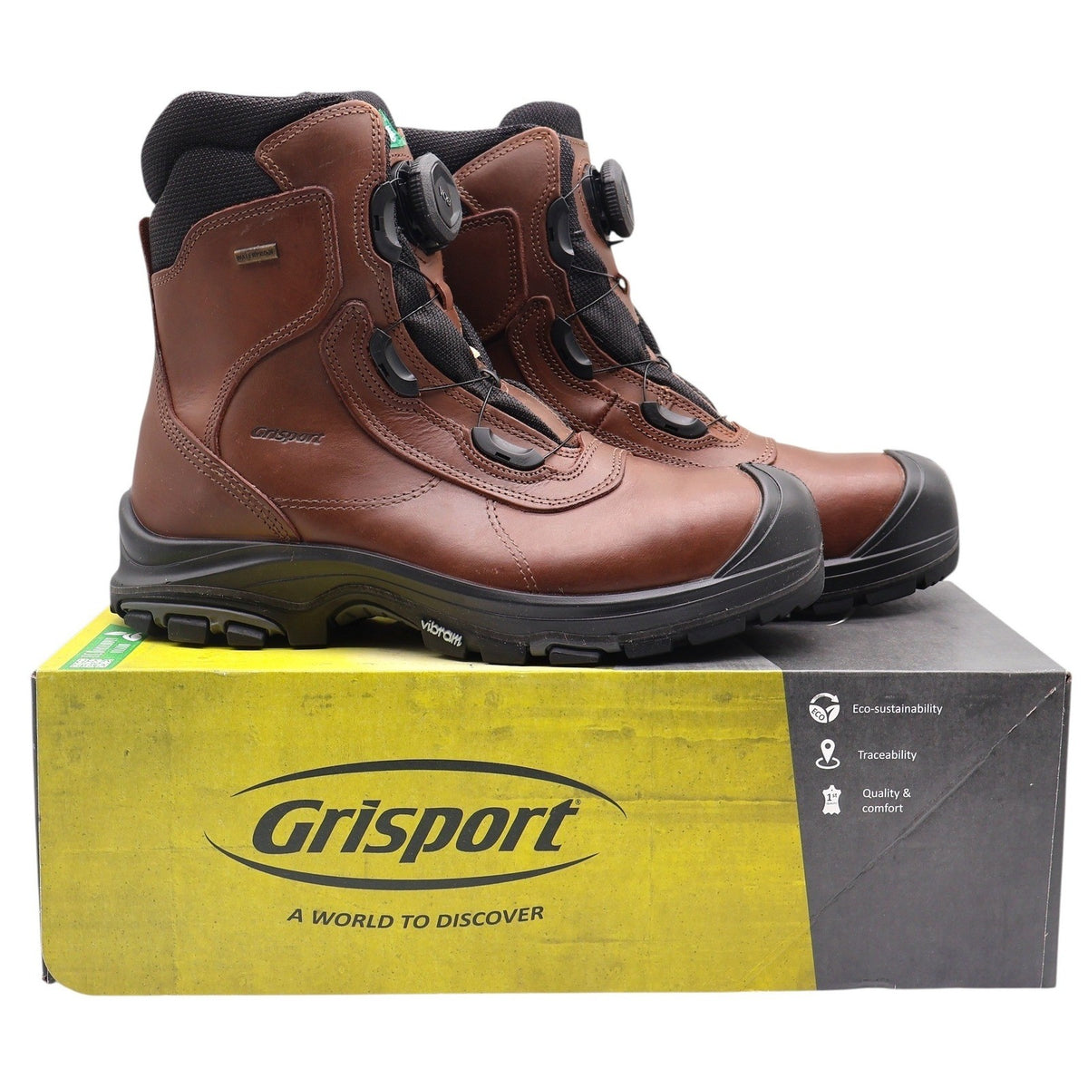Grisport BOA Constructor Men 10 Brown Leather Waterproof Vibram Safety Work Boot - take2supply