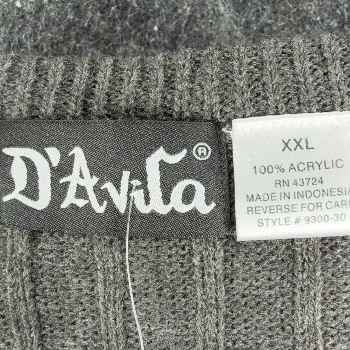 D'Avila Sweater Vest Mens XXL Gray Ribbed V-Neck Acrylic NWT C530 - take2supply