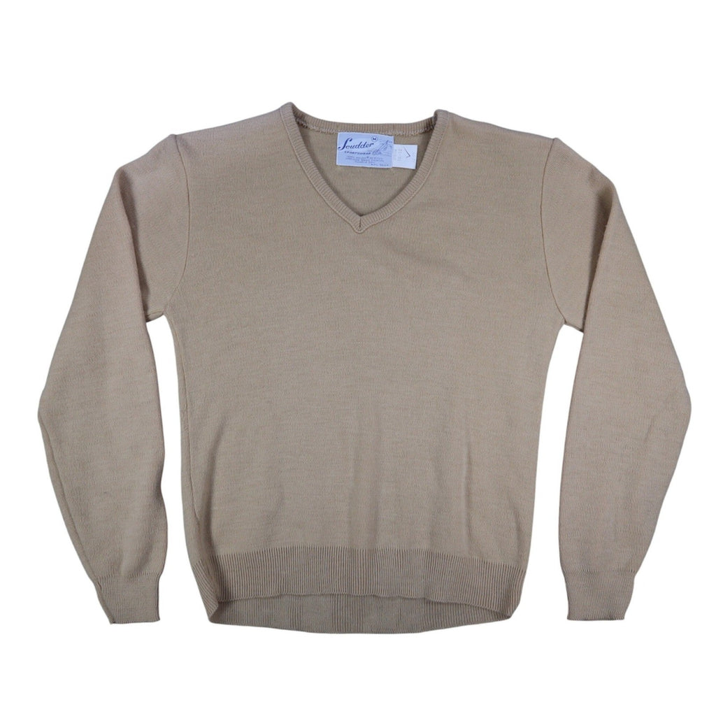 Scudder Sportswear V-Neck Sweater Youth Medium 10-12 Vintage 70s Tan Acrylic USA - take2supply