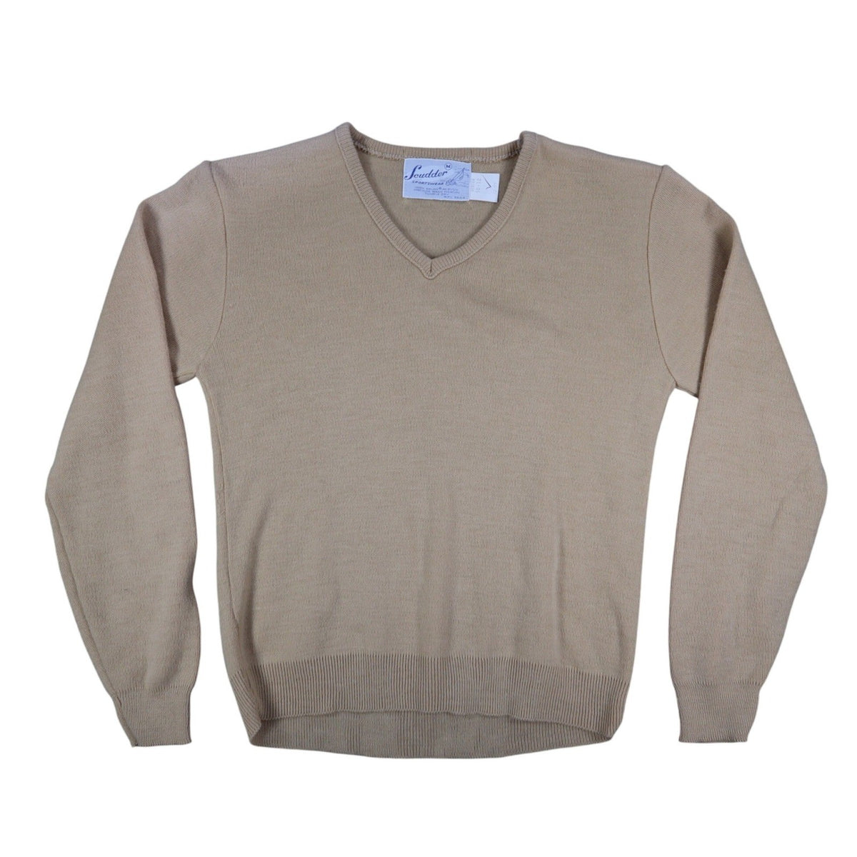 Scudder Sportswear V-Neck Sweater Youth Medium 10-12 Vintage 70s Tan Acrylic USA - take2supply