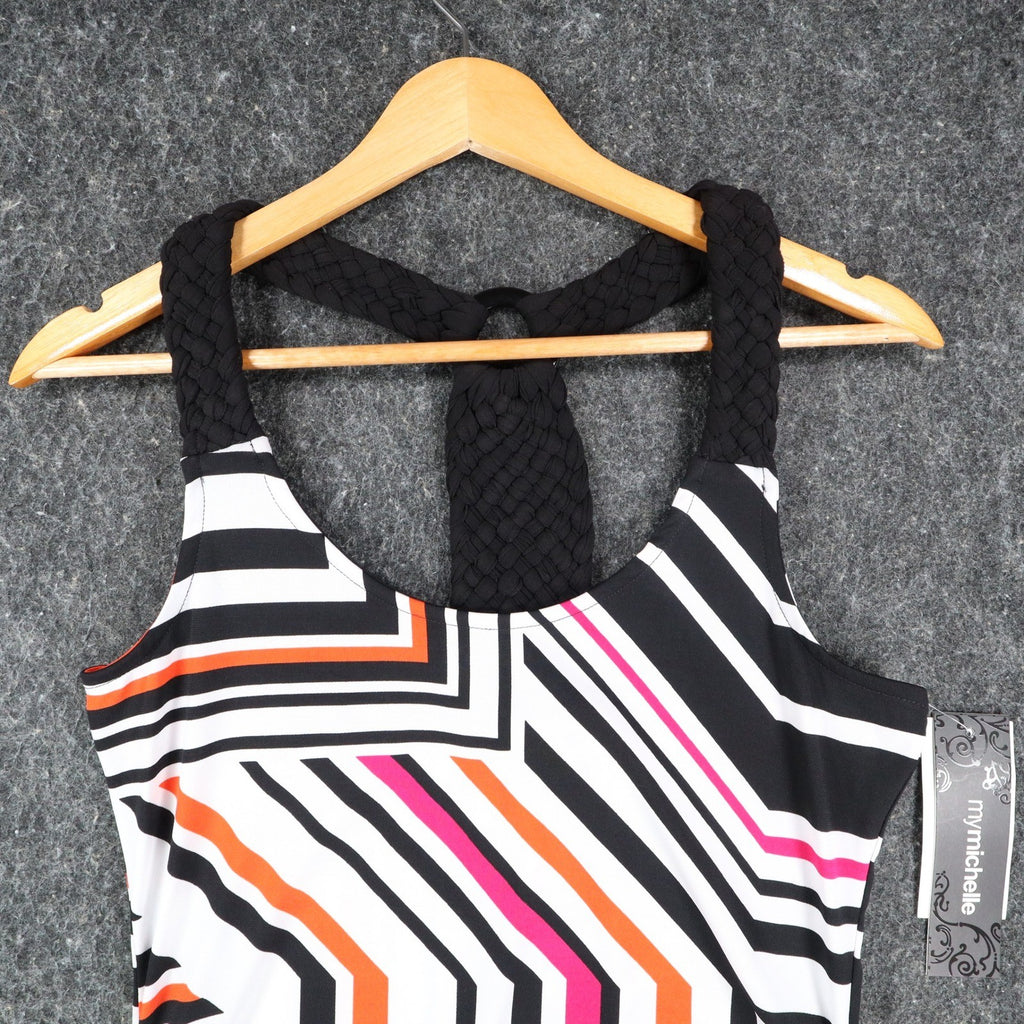 mymichelle Tank Top Womens Large Geometric Stripe Racerback Black Orange NWT - take2supply
