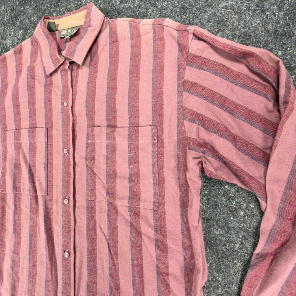 Bill Blass Vintage 80s Striped Button Down Shirt Womens 10 Fuchsia Cotton NWT - take2supply