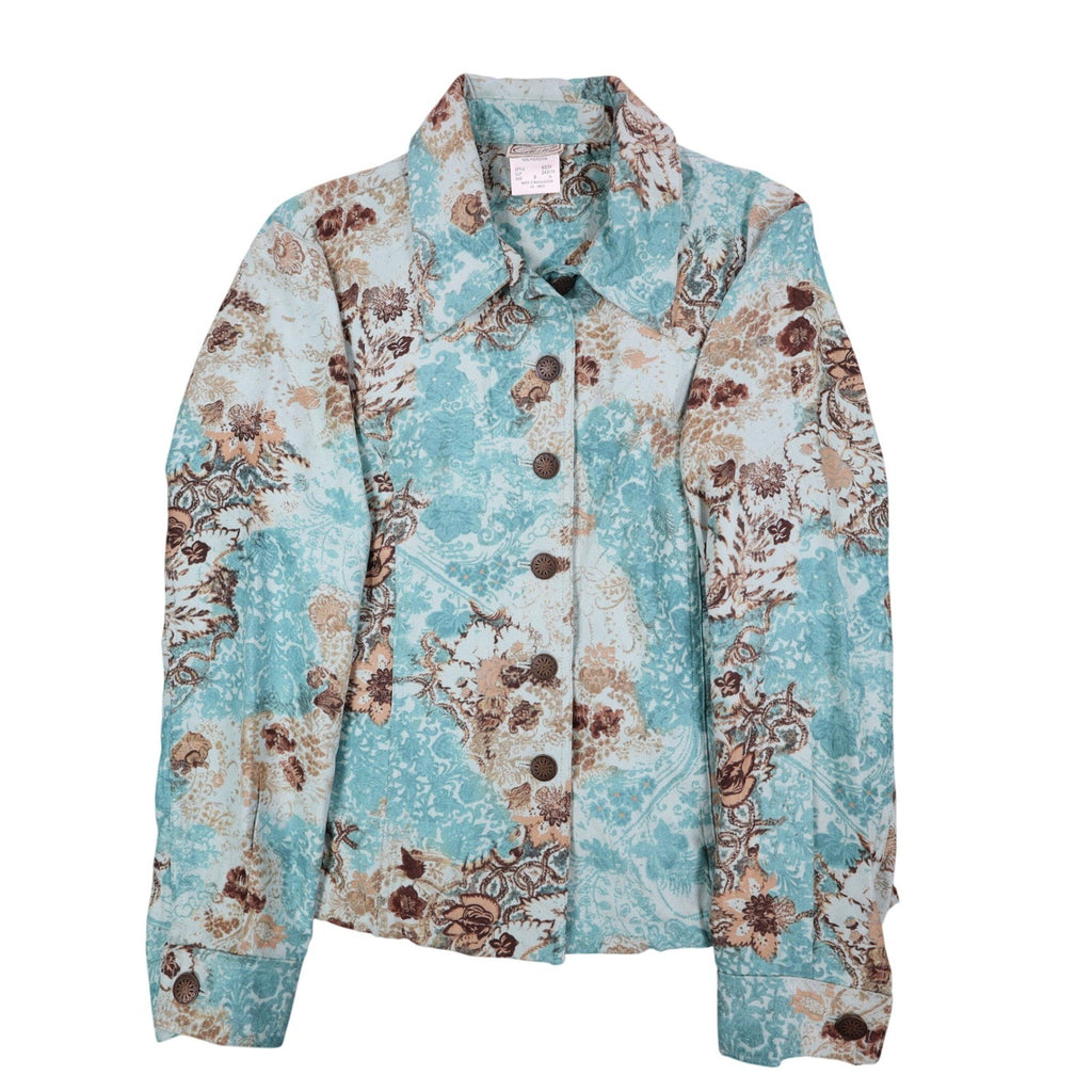 Company Collection Shirt Jacket Womens 8 Y2K Aqua Blue Paisley Floral Textured - take2supply