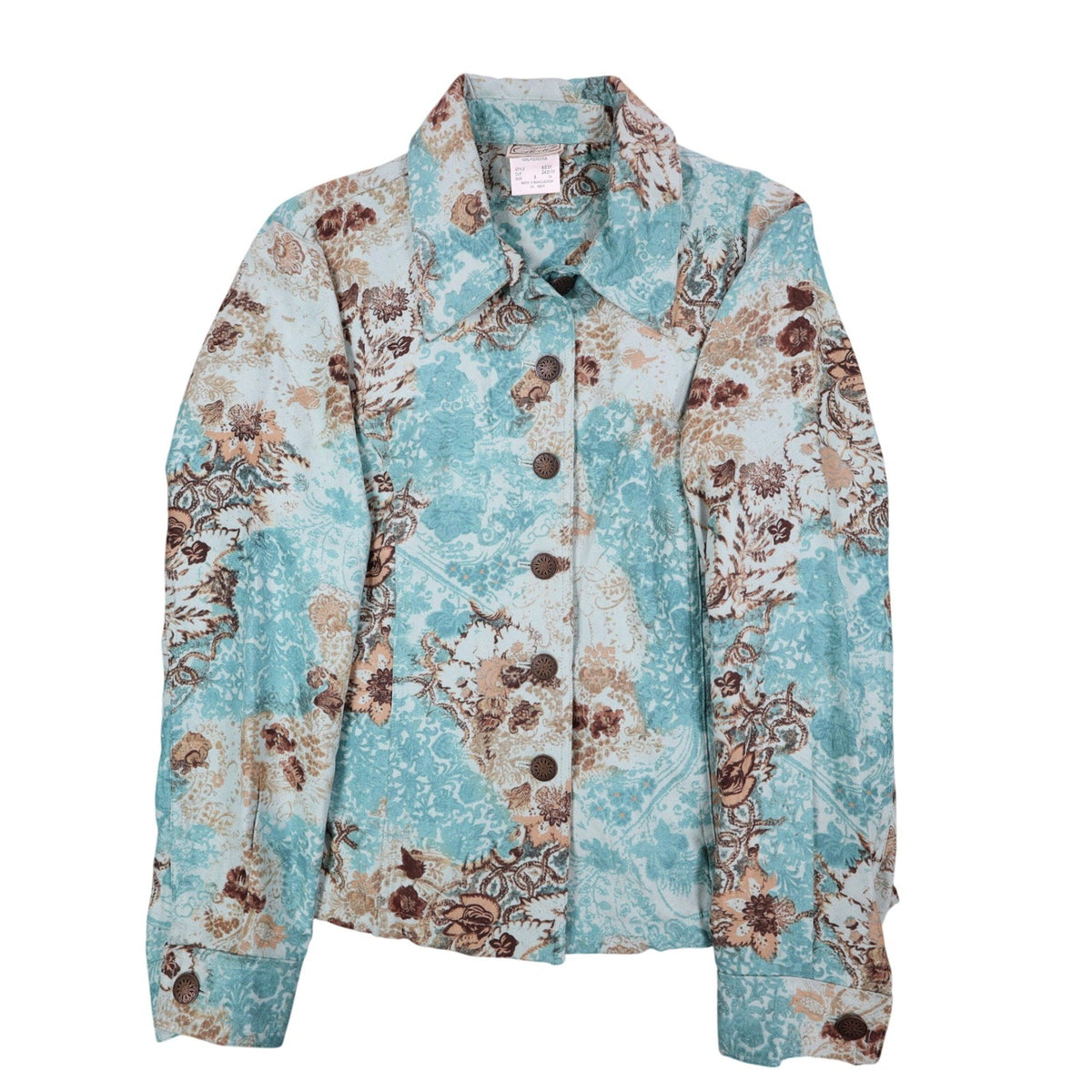 Company Collection Shirt Jacket Womens 8 Y2K Aqua Blue Paisley Floral Textured - take2supply
