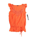 XOXO Blouse Womens L Orange Rayon Crochet Lace Ruffle Cap Sleeve Smocked Top NEW - take2supply