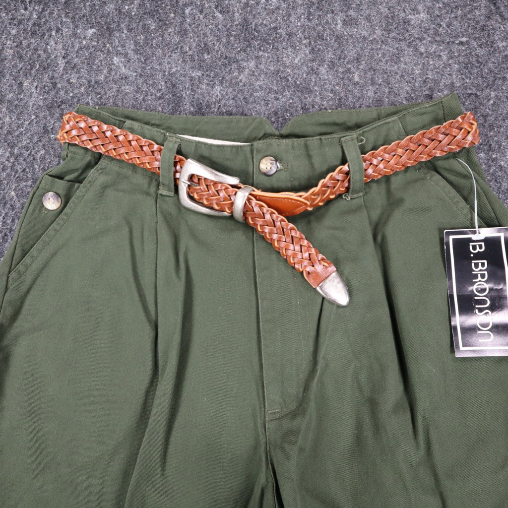 B. Bronson Pleated Shorts Womens 9/10 Vintage 90s Olive Green Cotton With Belt - take2supply