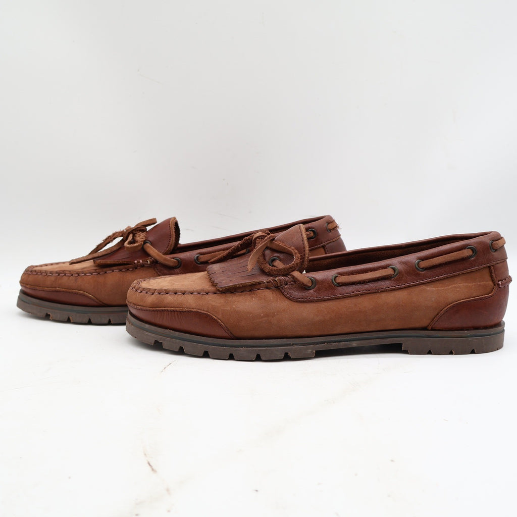 Barclay Kiltie Loafers Mens 12M Vintage Brown Leather Lug Sole Boat Shoes - take2supply