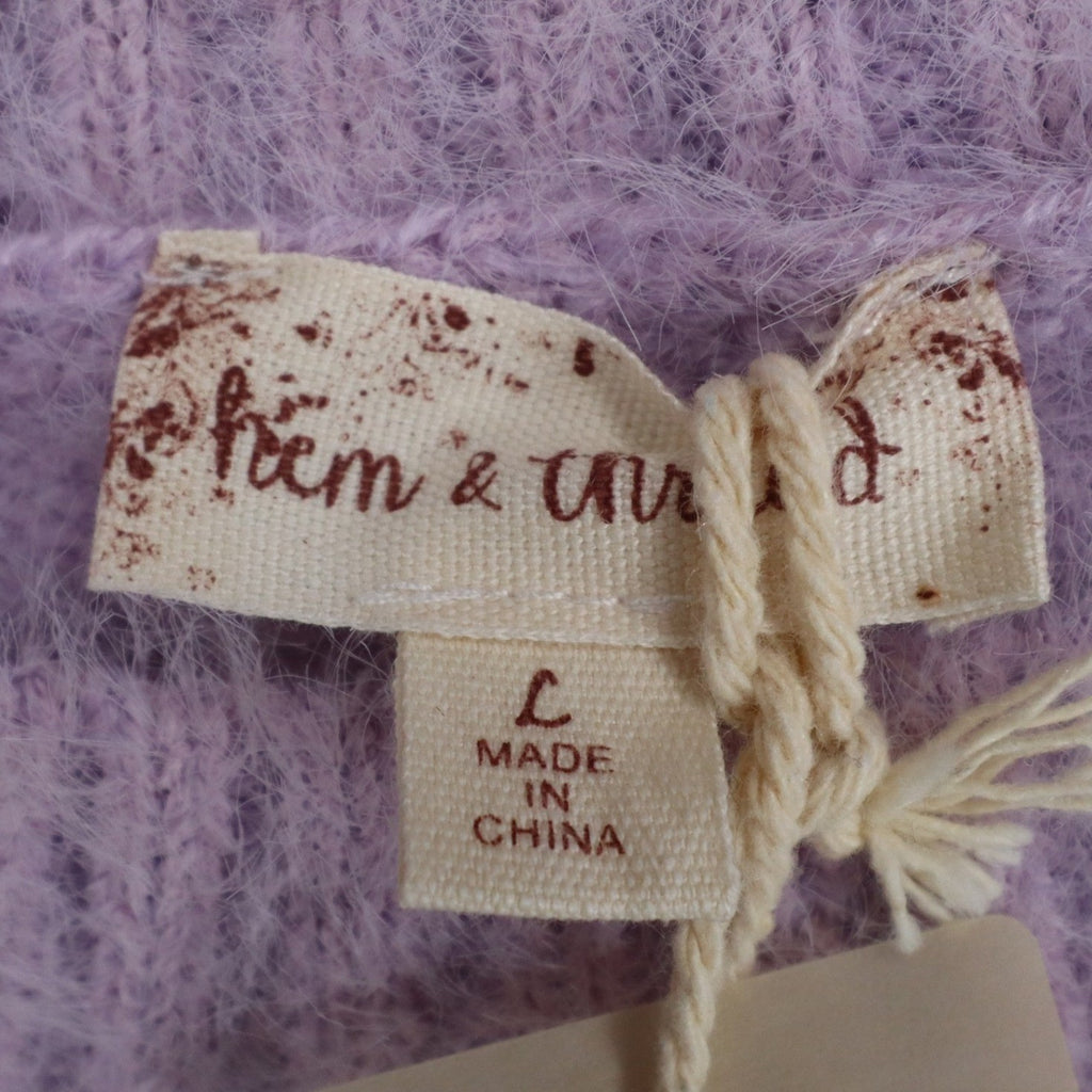 Hem & Thread Weekend Sweater Womens Large Lavender Fuzzy Eyelash Knit Graphic - take2supply