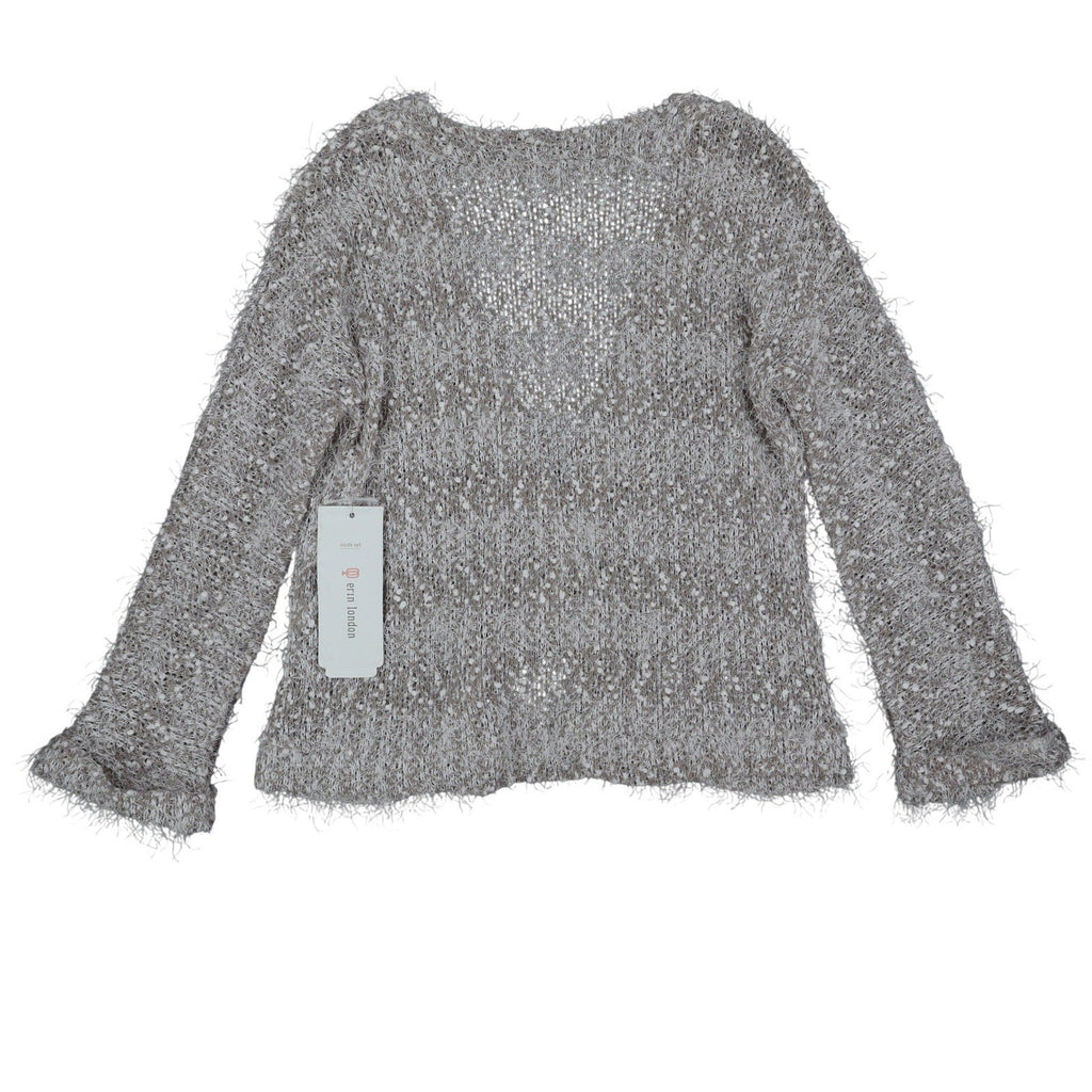 Erin London Cardigan Womens Small Stone Metallic Eyelash Fuzzy Knit Bell Sleeve - take2supply