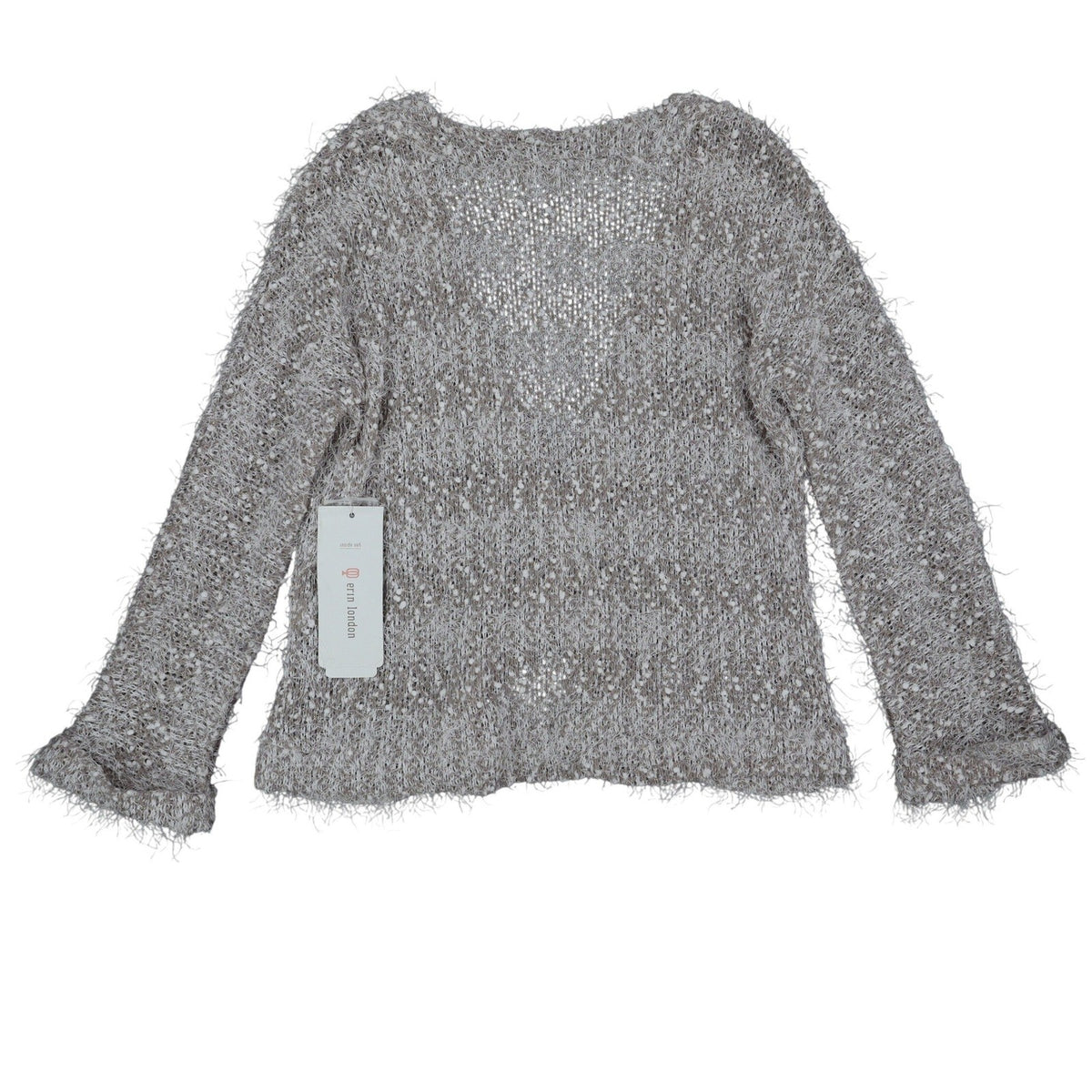 Erin London Cardigan Womens Small Stone Metallic Eyelash Fuzzy Knit Bell Sleeve - take2supply
