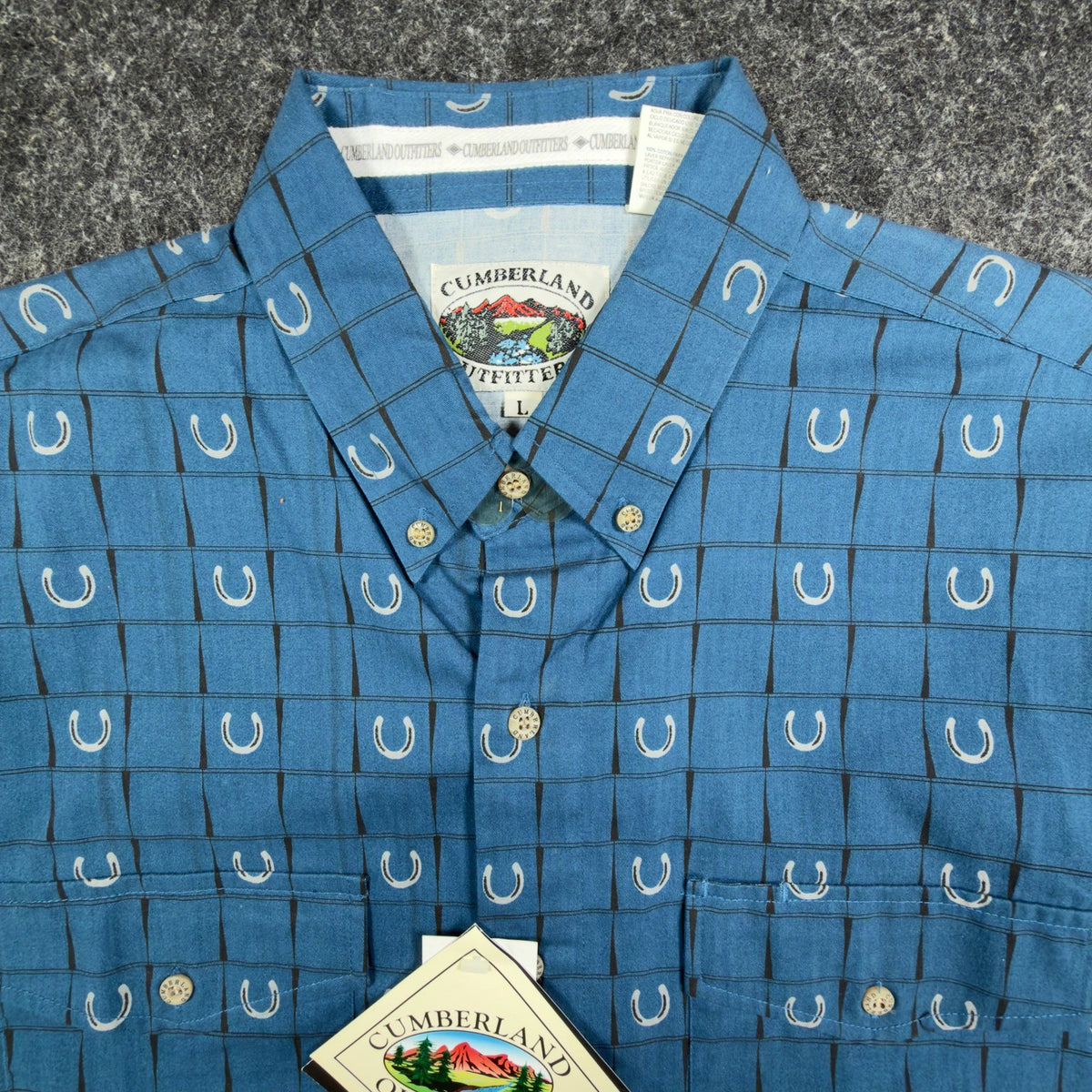 Cumberland Outfitters Y2K Western Shirt Mens L Blue Cotton Horseshoe NWT C455 - take2supply