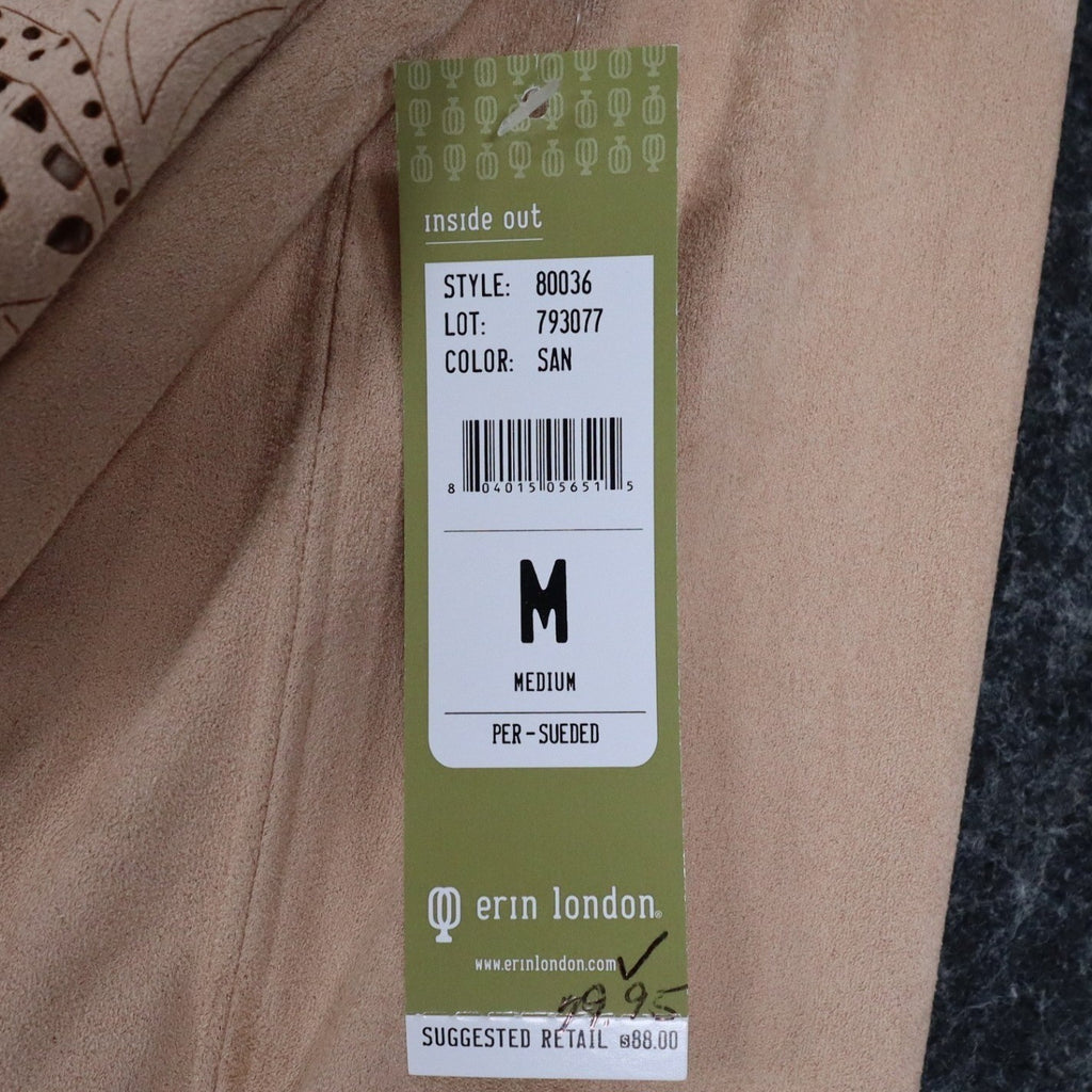 Erin London Open Front Jacket Medium NWT Sand Faux Suede Laser Cut Eyelet C1085 - take2supply