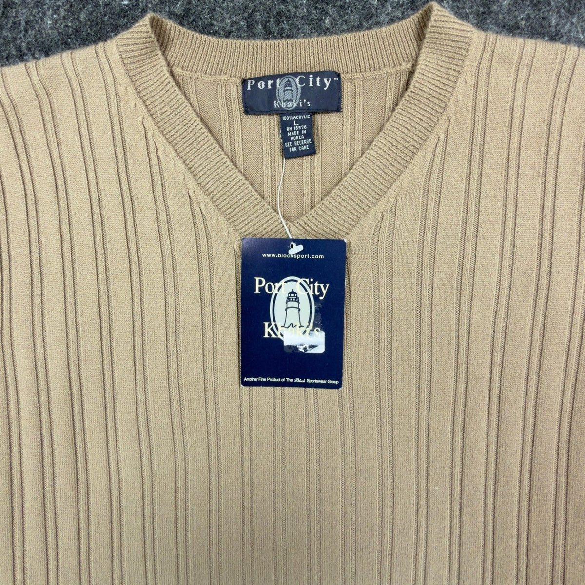 Port City Khaki's V-Neck Sweater Vest Mens L Tan Acrylic NWT Deadstock - take2supply