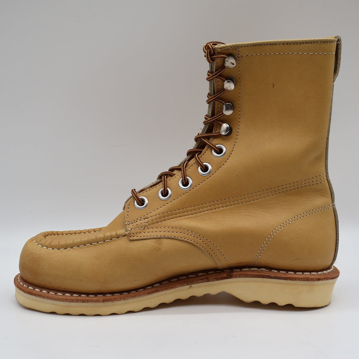 Cedar Crest Moc Toe Work Boots Mens 7.5 E Vintage Tan Leather Wedge Sole 9555 - take2supply