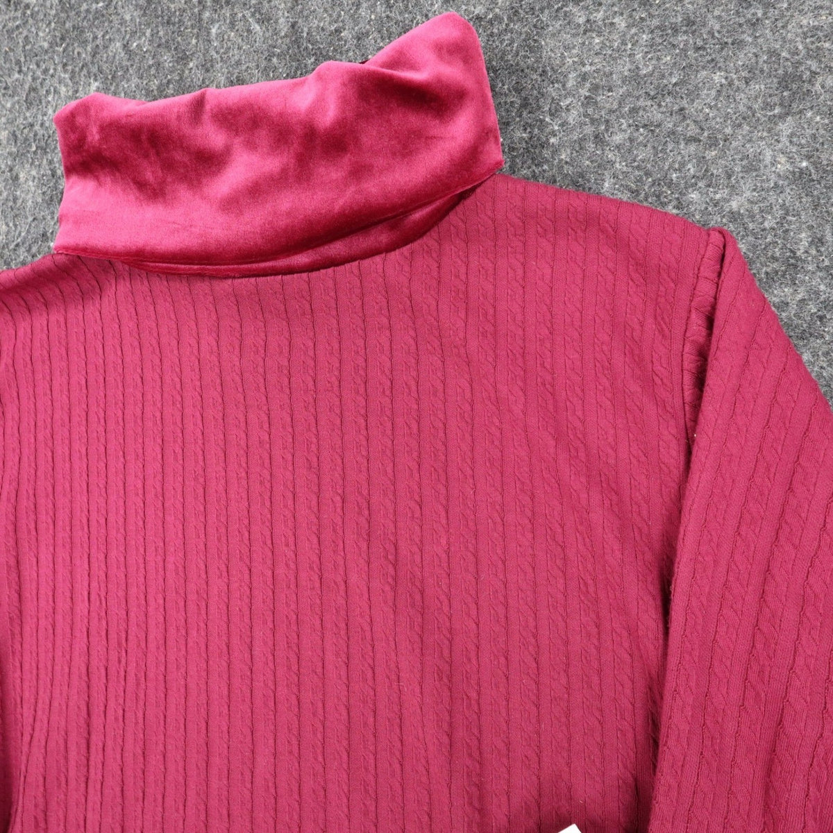 Jessica Roberts Turtleneck Top Womens Size S Vintage 90s Burgundy Cable Velvet - take2supply