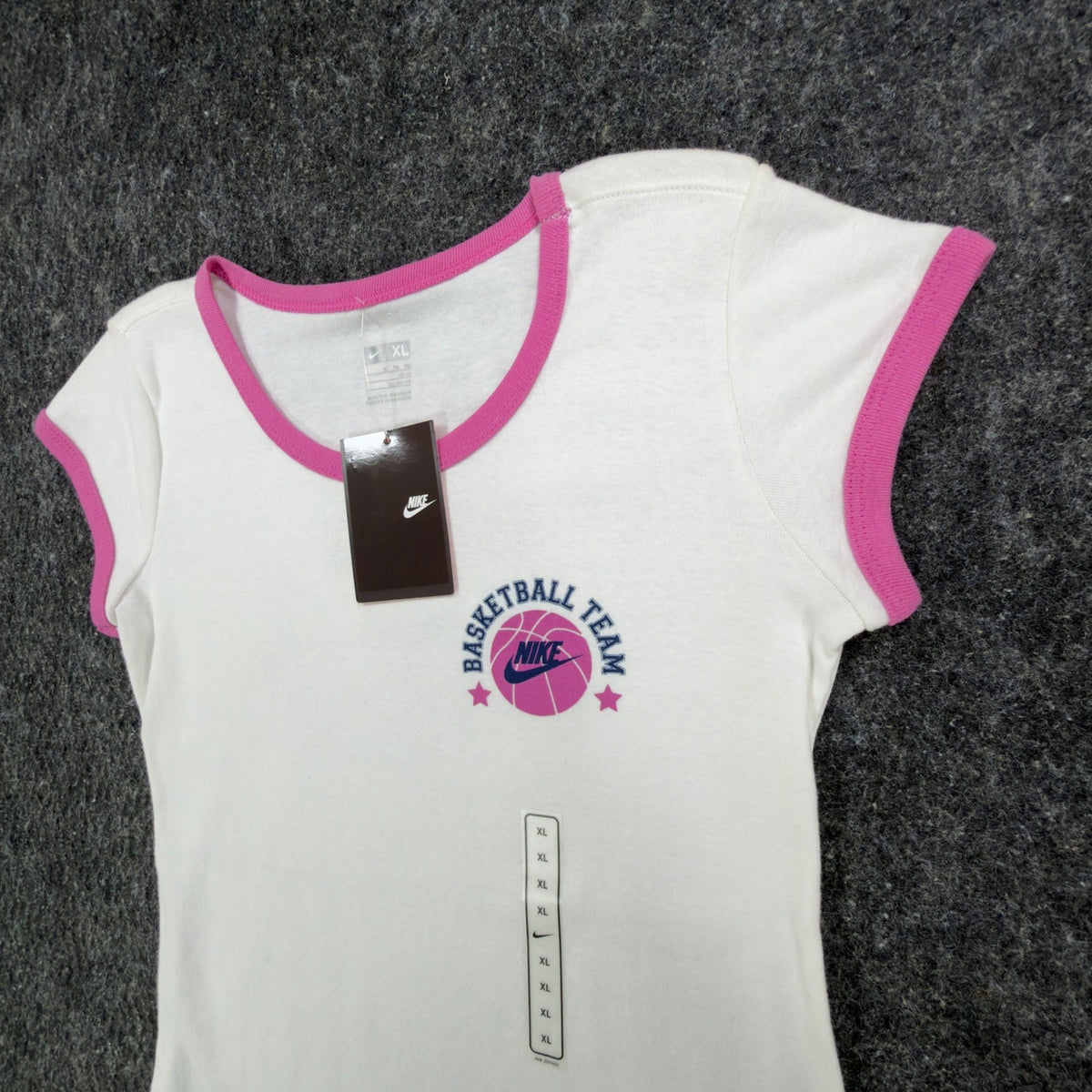 Nike Y2K Ringer Tee Girls XL White Pink Basketball Team 216485 NWT - take2supply