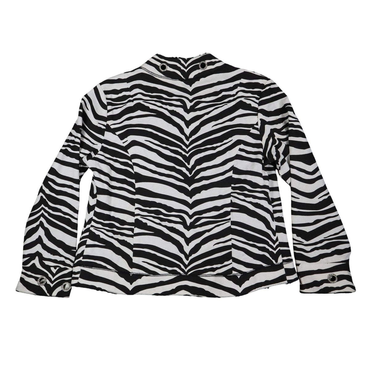 Emma J Zebra Print Jacket Womens M Y2K Black White Cotton Grommet Eyelet Trim - take2supply