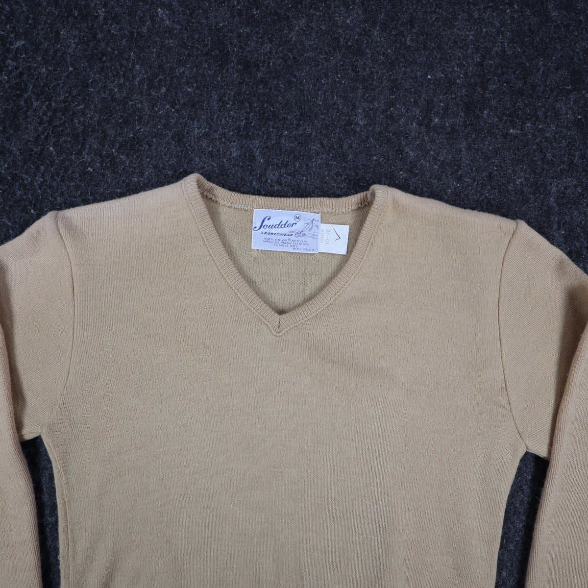 Scudder Sportswear V-Neck Sweater Youth Medium 10-12 Vintage 70s Tan Acrylic USA - take2supply