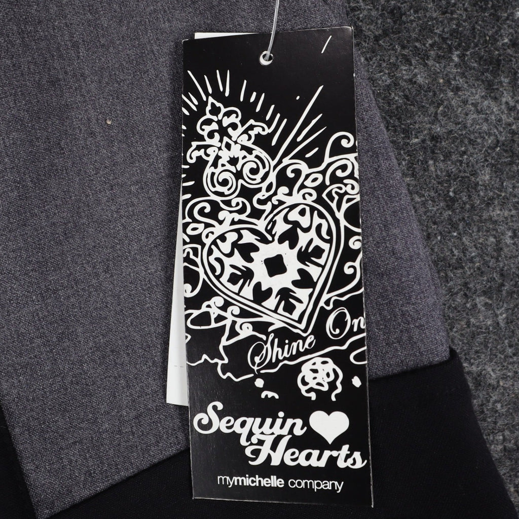 Sequin Hearts Sheath Dress Womens 13 Gray Black Trim Cap Sleeve Career Bodycon - take2supply