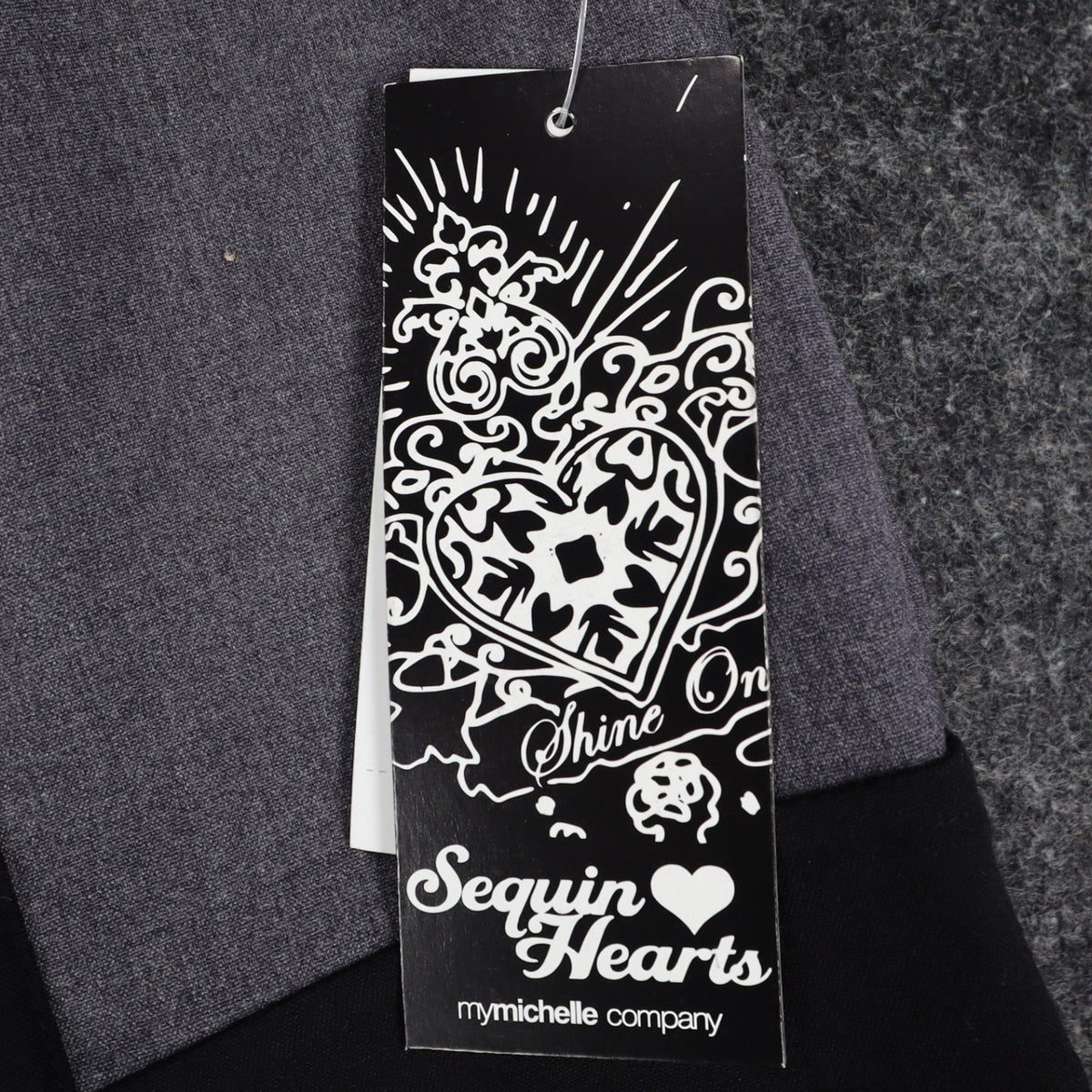 Sequin Hearts Sheath Dress Womens 13 Gray Black Trim Cap Sleeve Career Bodycon - take2supply
