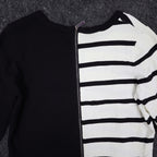 Lanalee Montreal Sweater Womens Large Black White Striped Colorblock Zip Back - take2supply