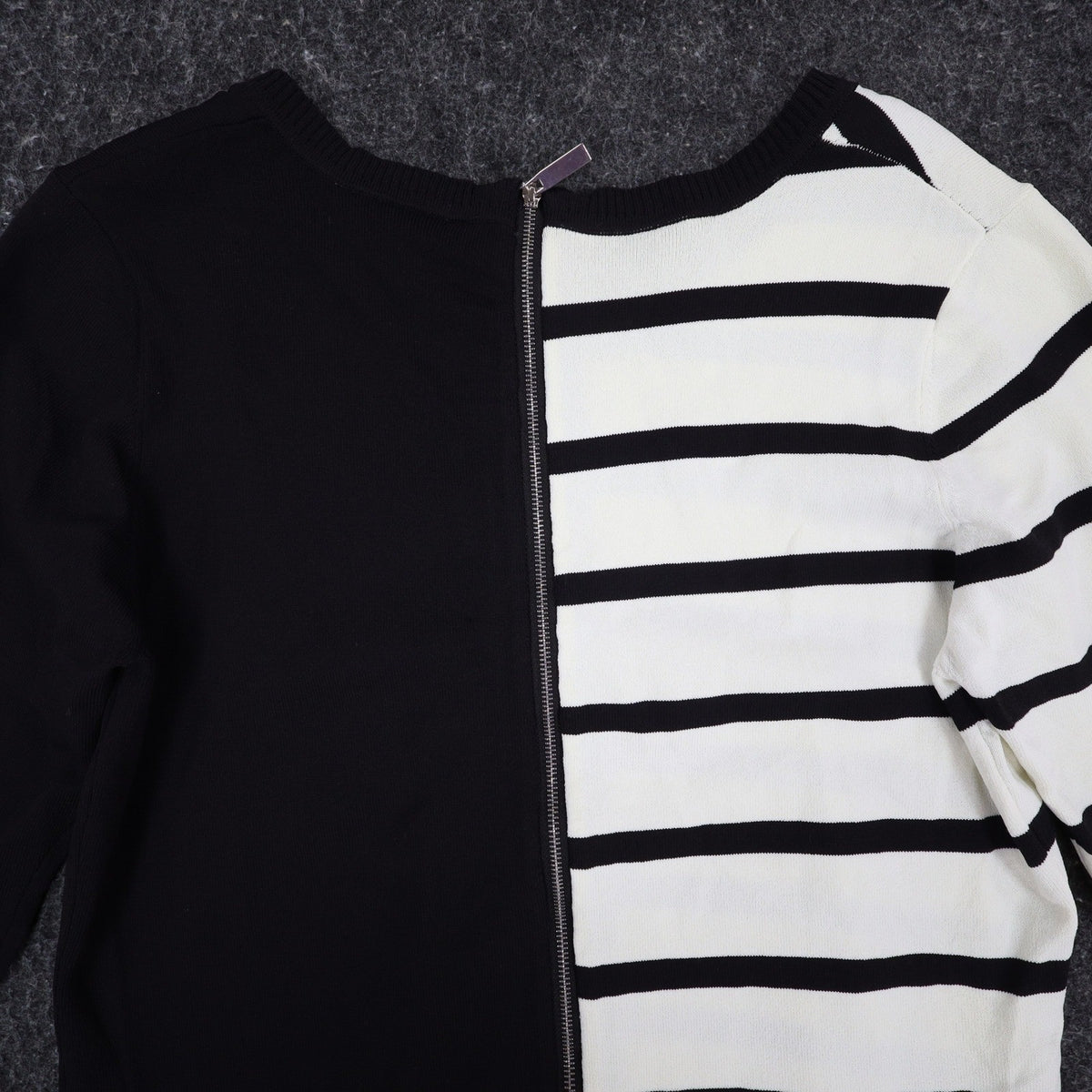Lanalee Montreal Sweater Womens Large Black White Striped Colorblock Zip Back - take2supply