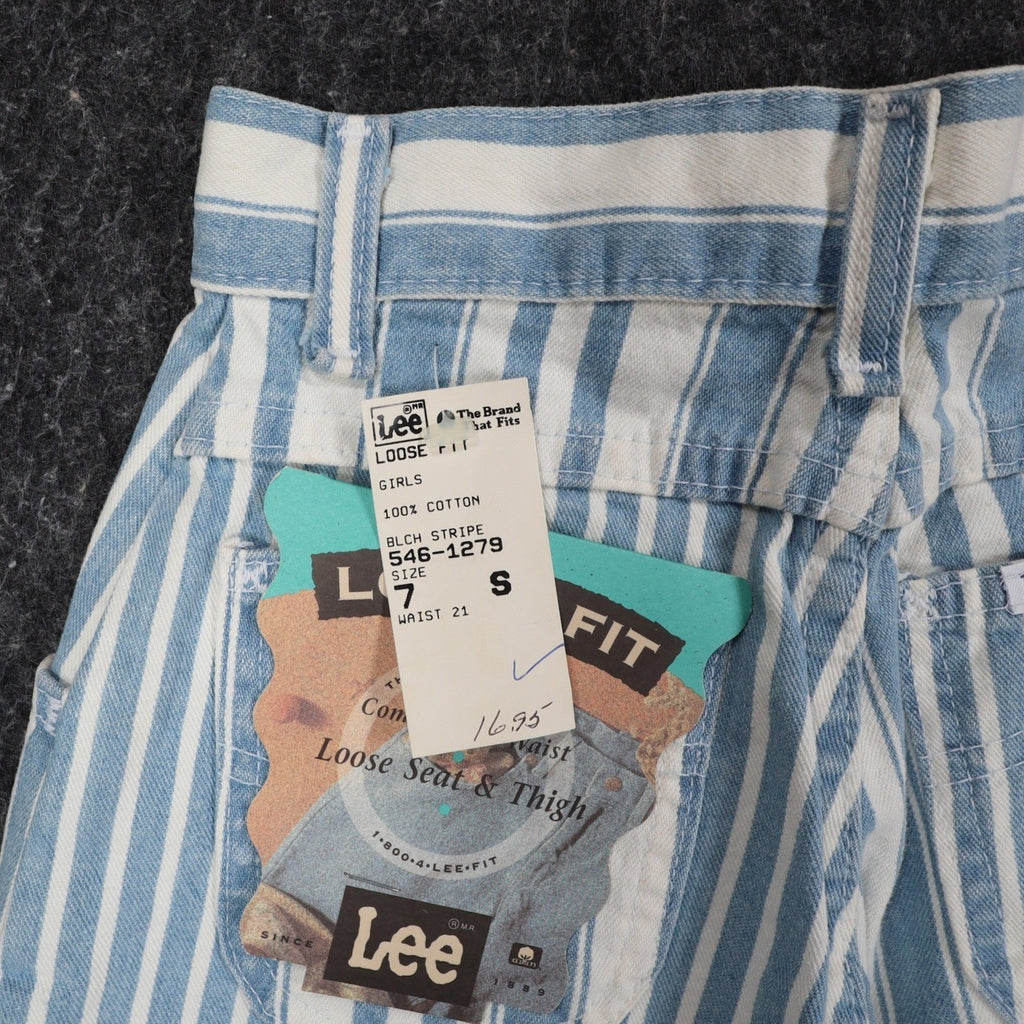 Lee Striped Denim Shorts Girls 7 Slim Vintage 90s Blue White Cotton Deadstock - take2supply