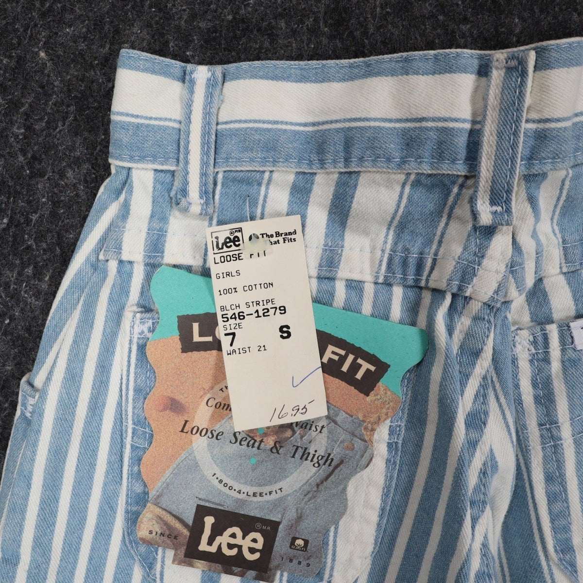 Lee Striped Denim Shorts Girls 7 Slim Vintage 90s Blue White Cotton Deadstock - take2supply