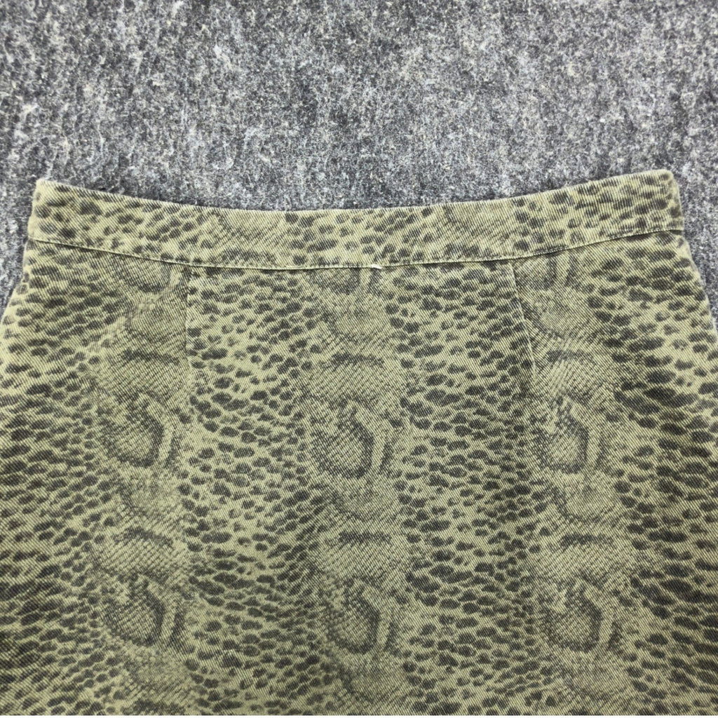 She + Sky Snake Print Mini Skirt Womens Medium Green Cotton Distressed NWT - take2supply