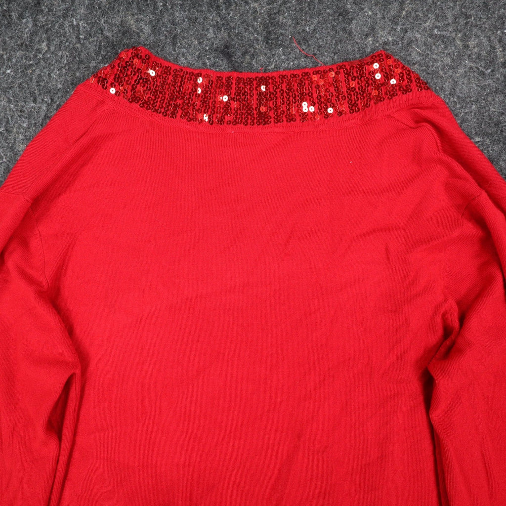 N Touch Cardigan Womens Small Red Sequin Trim Open Front Holiday Sweater NEW - take2supply
