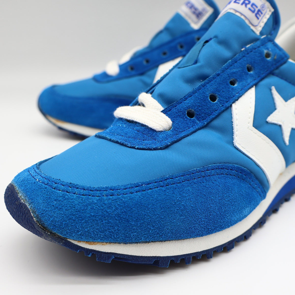Converse Road Star Boys Size 3.5 Vintage 80s Blue White Nylon Suede Sneakers - take2supply