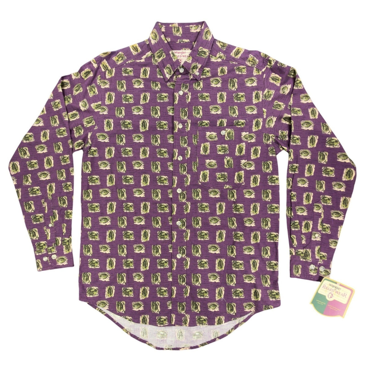 Wrangler Vintage 90s Button Down Shirt Mens M Purple Cotton NWT Rugged Wear - take2supply