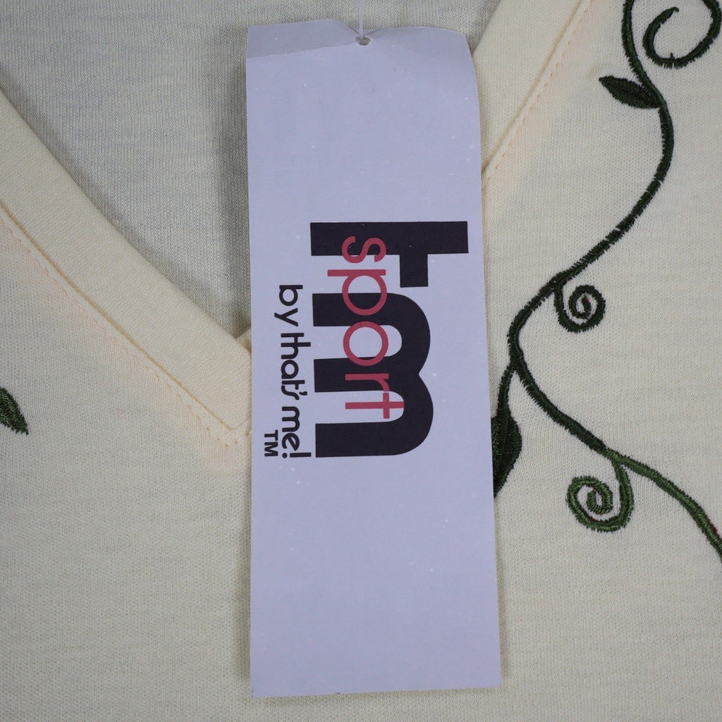 TM Sport by That's Me V-Neck Top Large Vintage Y2K Yellow Floral Embroidered NWT - take2supply