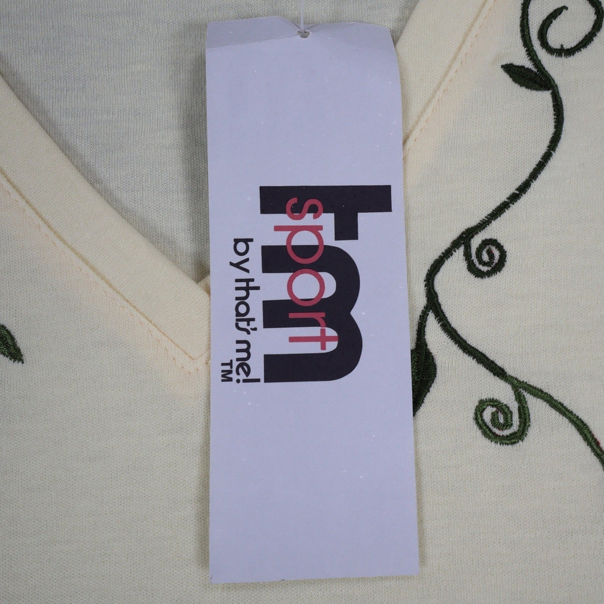 TM Sport by That's Me V-Neck Top Large Vintage Y2K Yellow Floral Embroidered NWT - take2supply