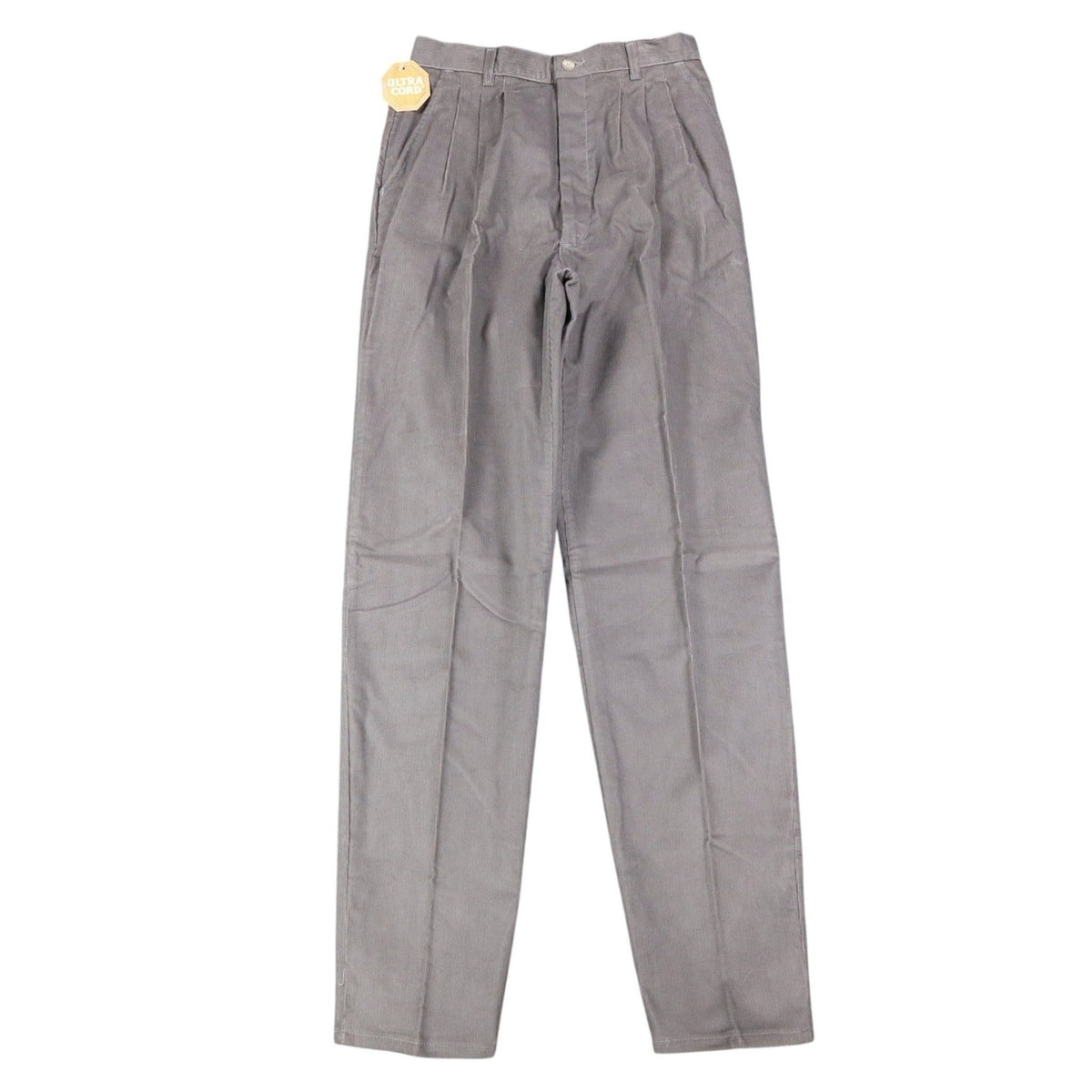 Front view of gray Lee Casuals pleated corduroy trousers