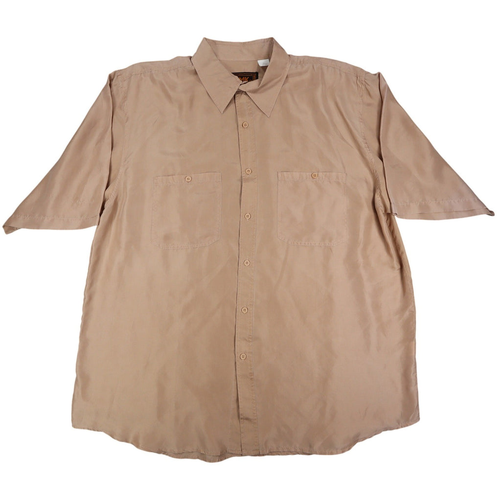 AFMK Collection by Moda Shirt Mens XL Tan 100% Silk Short Sleeve Button Down - take2supply