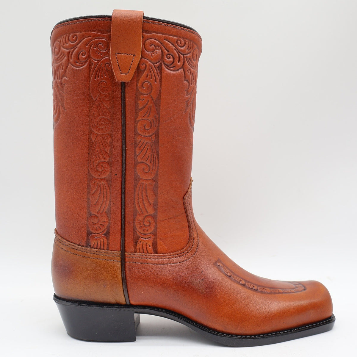 Acme Vintage Western Boots Kids 4.5D Tan Leather Square Toe Cowboy 2418 USA Made - take2supply