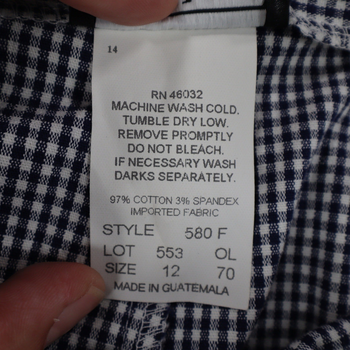 Southern Lady Pants Womens 12 Navy White Gingham Cotton Stretch Side Zip NOS - take2supply
