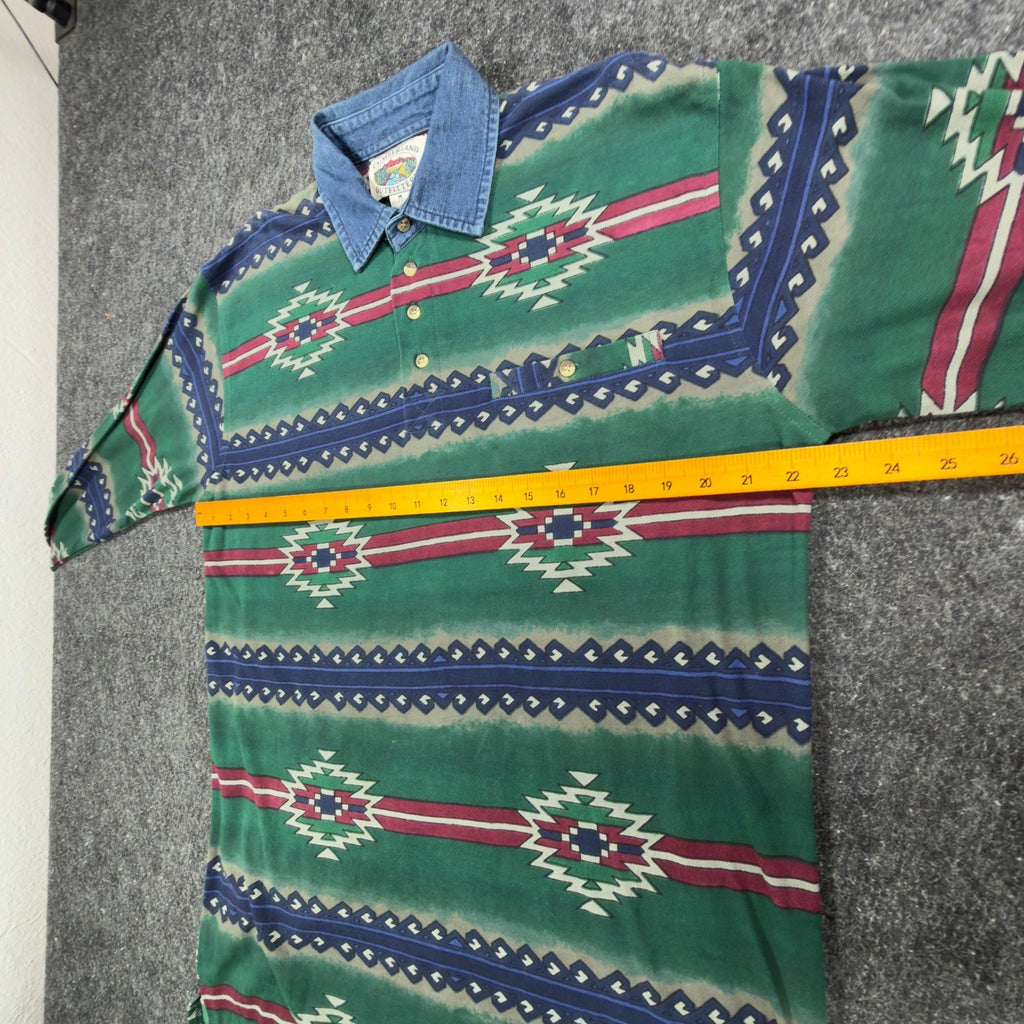 Cumberland Outfitters Vintage 90s Aztec Polo Mens Medium Green Cotton Denim C411 - take2supply