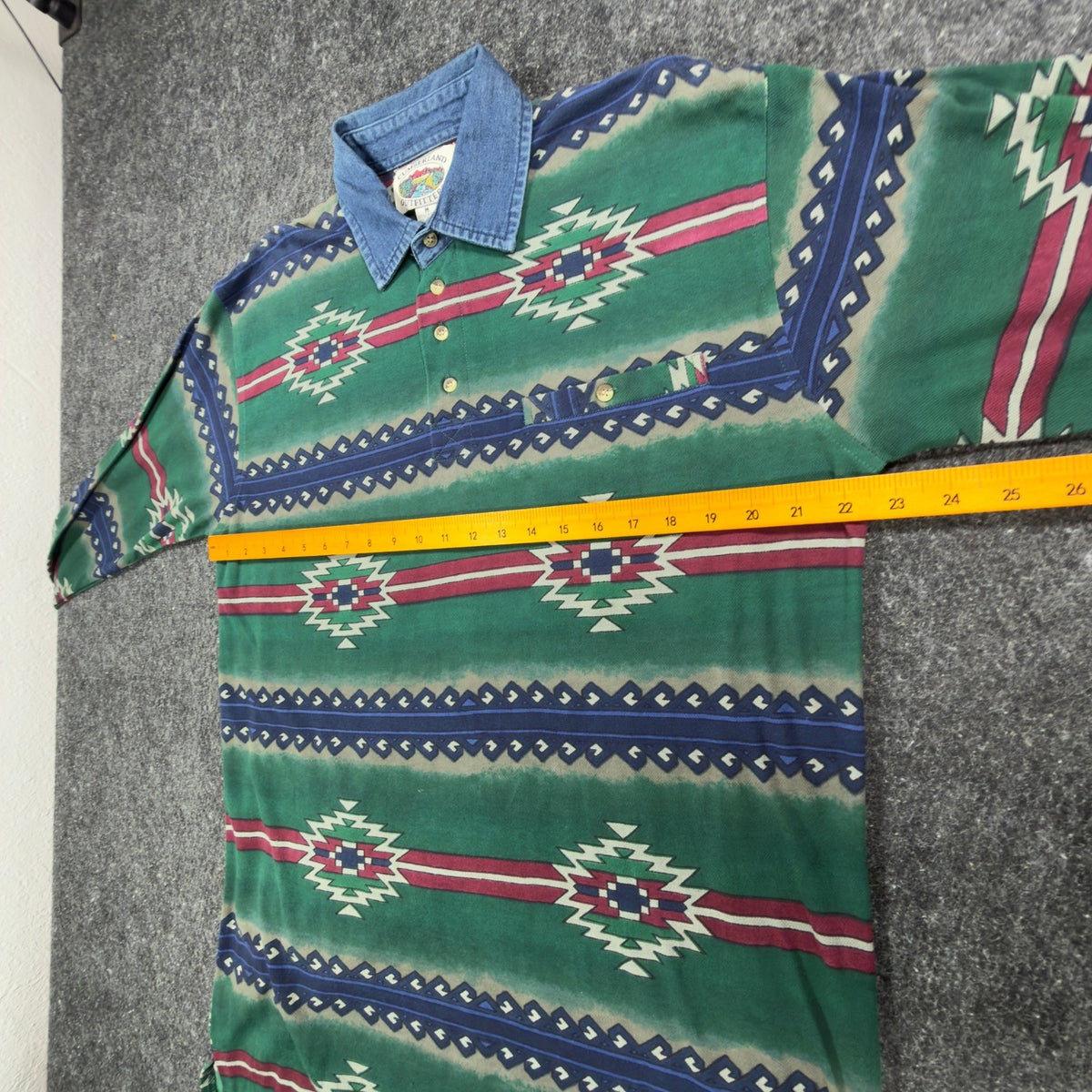 Cumberland Outfitters Vintage 90s Aztec Polo Mens Medium Green Cotton Denim C411 - take2supply