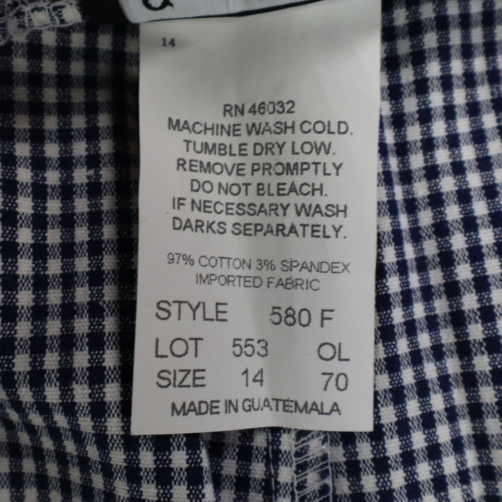 Southern Lady Pants Womens 14 Navy White Gingham Cotton Stretch Side Zip NWT NOS - take2supply