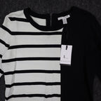 Lana Lee Sweater Womens M/L Black White Striped Colorblock Back Zip Knit Top - take2supply