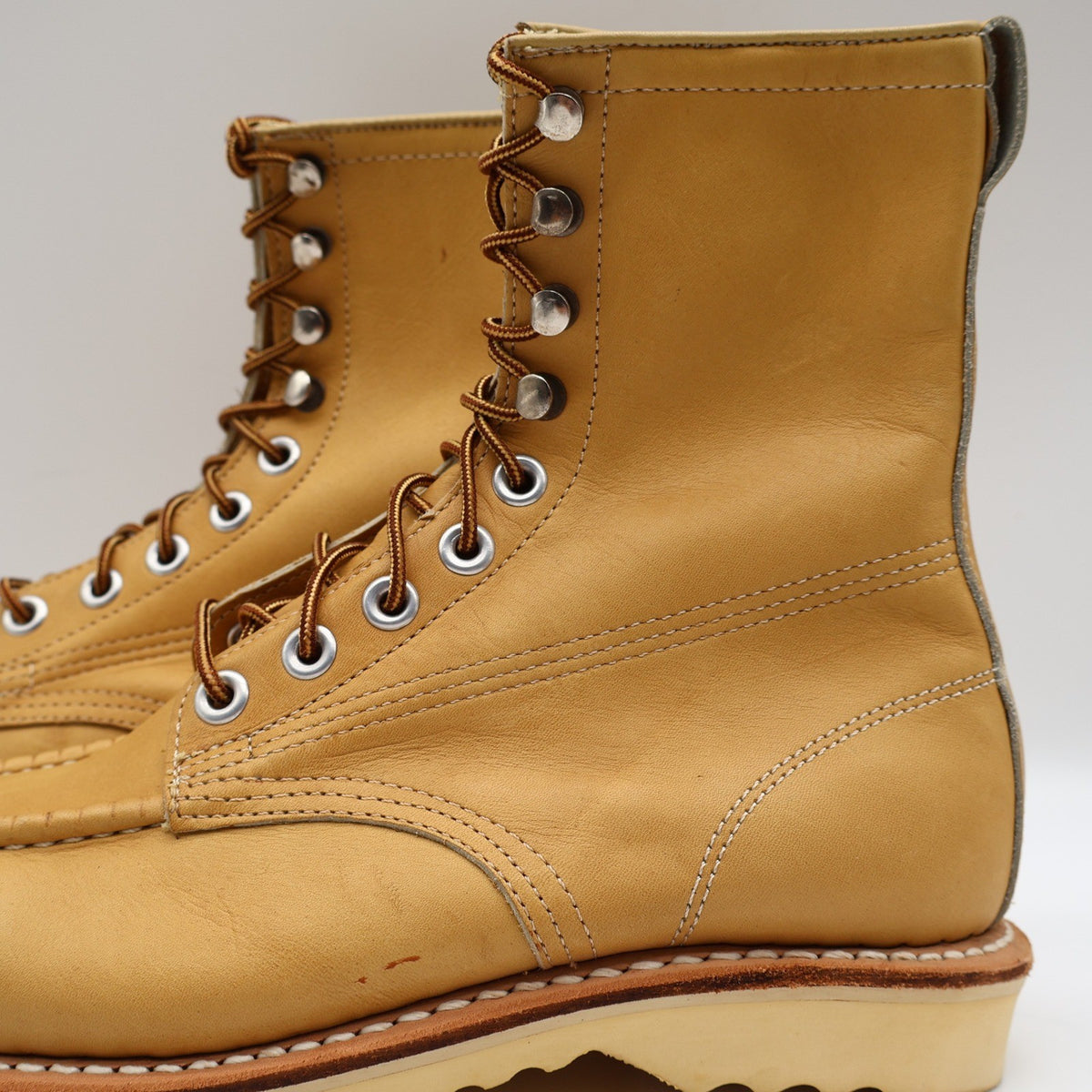 Cedar Crest Moc Toe Work Boots Mens 7.5 E Vintage Tan Leather Wedge Sole 9555 - take2supply