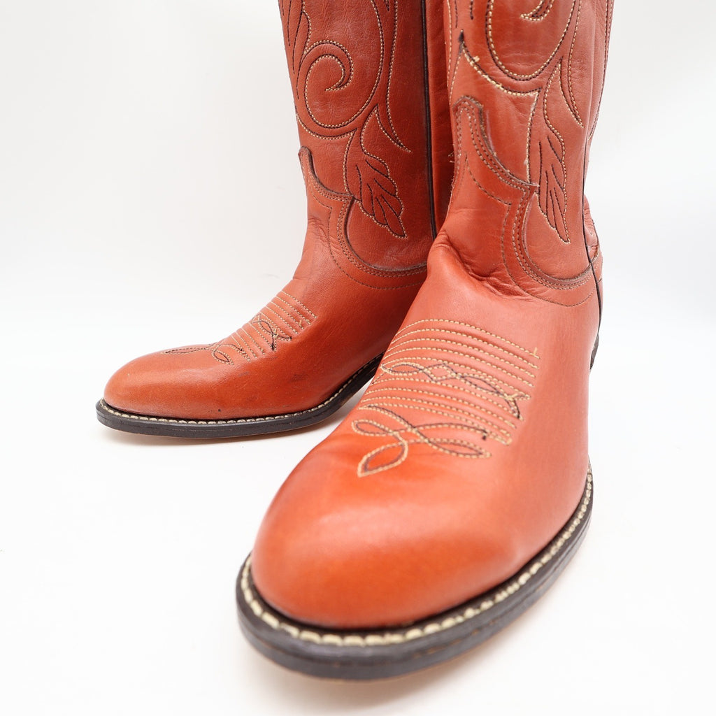 Acme Vintage 70s Western Boots Womens 6 Rust Leather Deadstock New NWT - take2supply